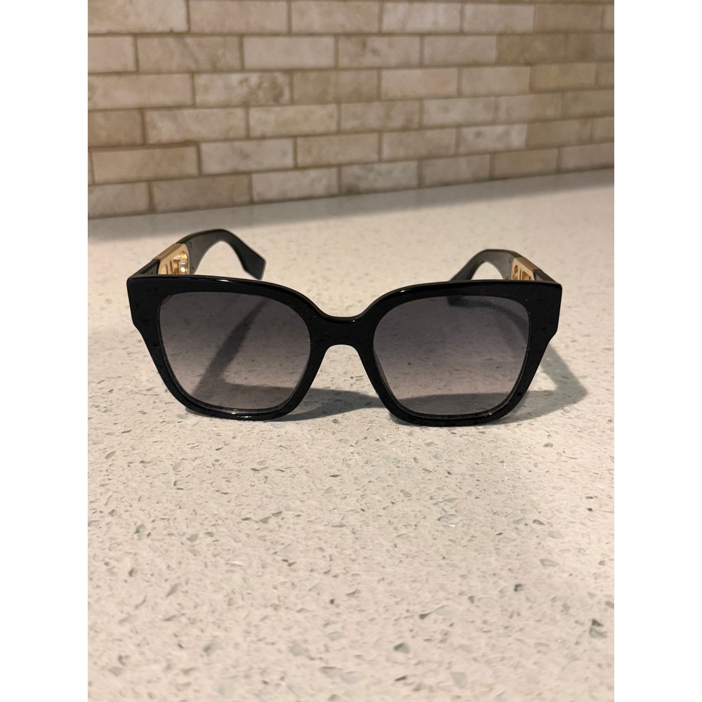 Fendi O'Lock Black Square Sunglasses Gold Hardware Womens Luxury Authentic